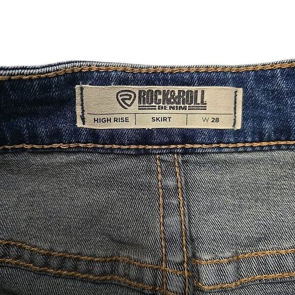 Rock & Roll Denim Mini Skirt Sz 28 Raw Hem Distressed Festival Western Cowgirl - Picture 3 of 9